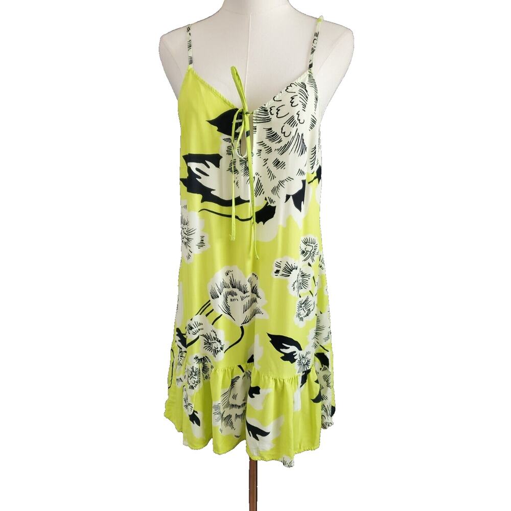 MAAJI Enchanted Mystery Print Cover-Up Dress Sz Small $98 Neon Yellow Ruffle Hem